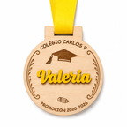Medalla de madera personalizada para graduación con nombre en 3D