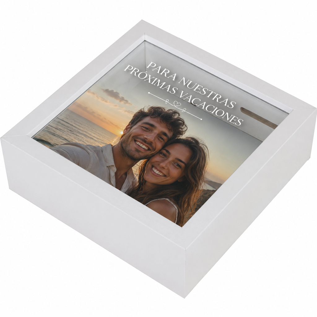Hucha personalizada “Próximas Vacaciones” con foto