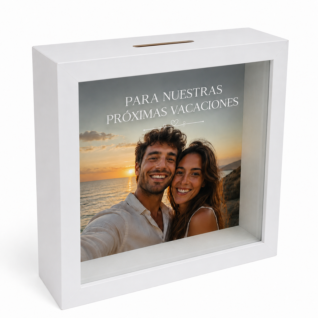 Hucha personalizada “Próximas Vacaciones” con foto