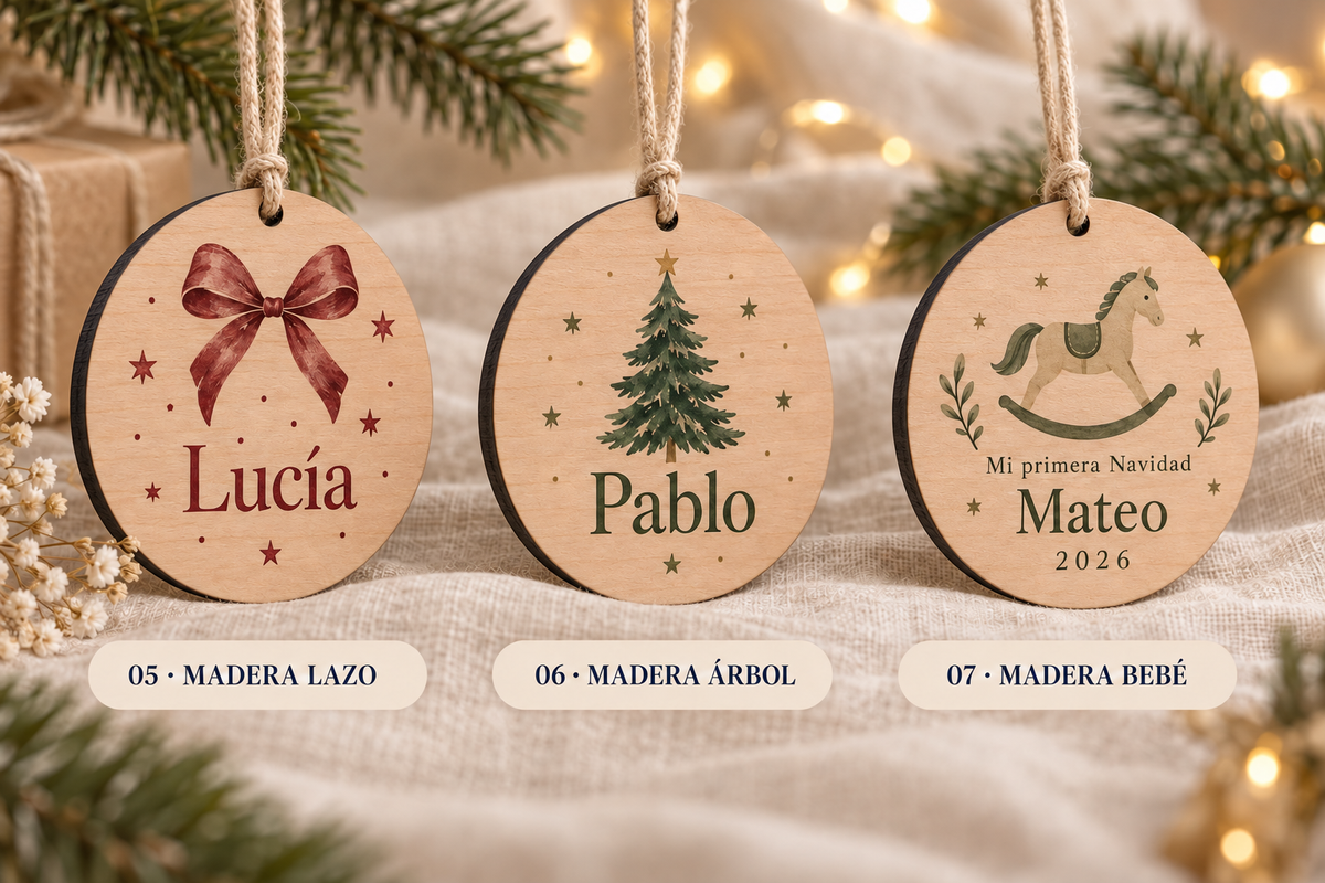 Pack de 4 adornos de Navidad personalizados · Toda la familia
