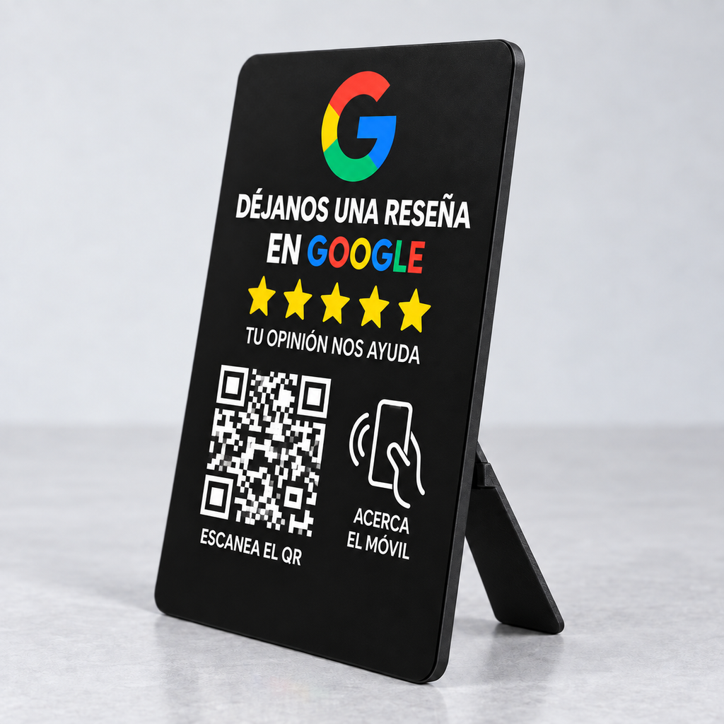 Placa de reseñas Google QR + NFC — Premium Negra
