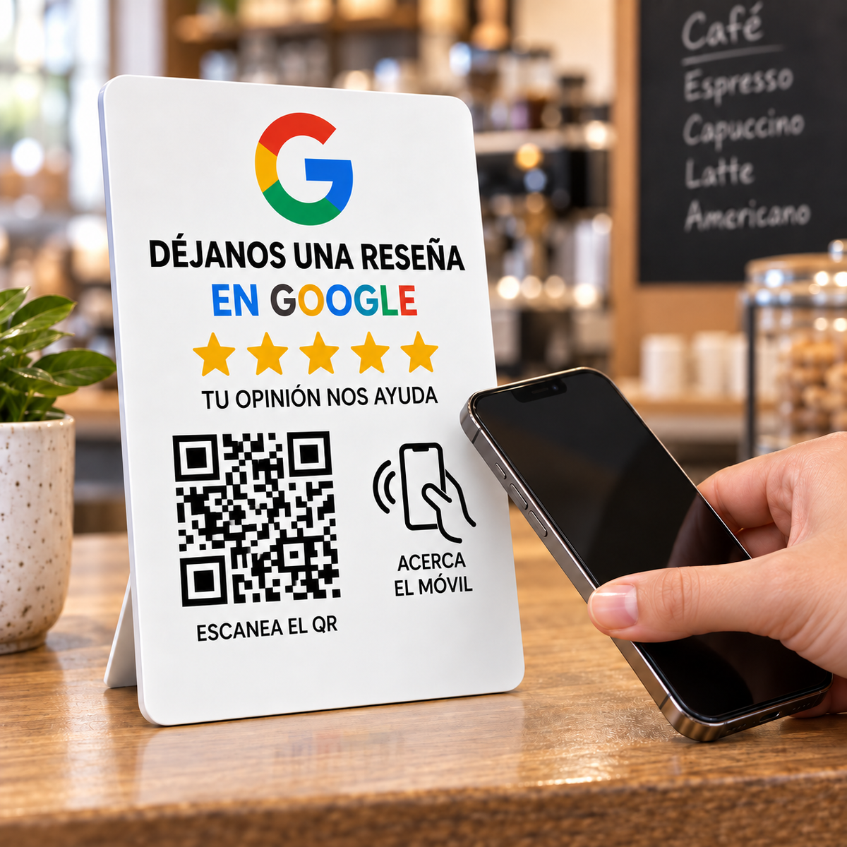 Placa de reseñas Google QR + NFC — Standard