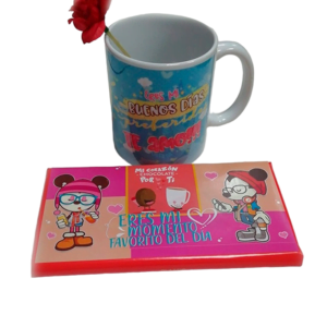 Pack taza, rosa y chocolate